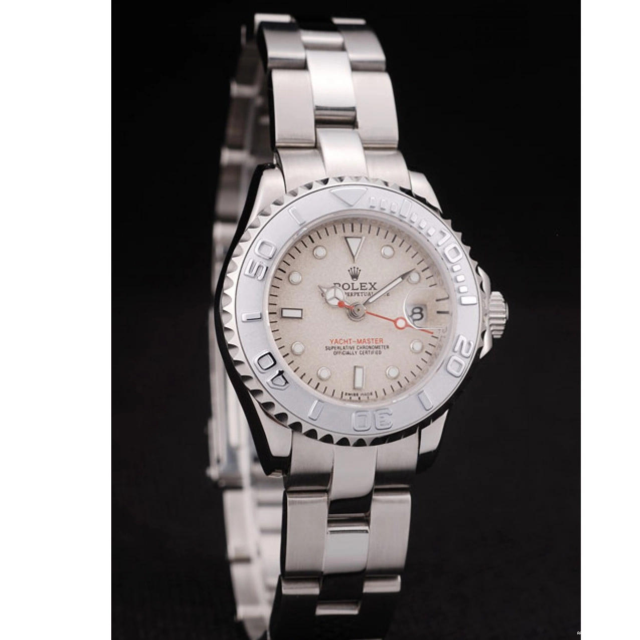 Aaa replica watch Master Rolex Beige Bezel Silver Dial Yacht 0608
